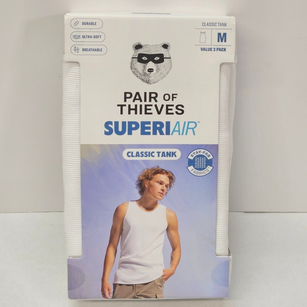 Pair of Thieves Superiair Classic Tank Top Men's M (31"-33") White 3 Pack Ribbed
